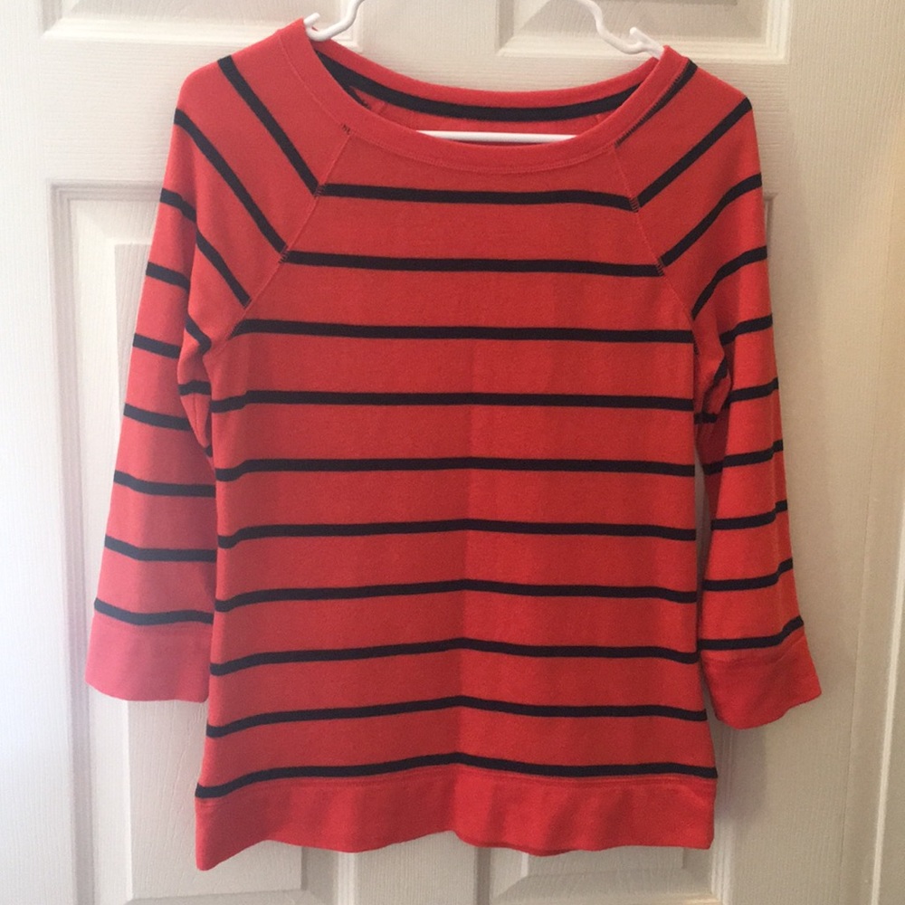 Orange sweatshirt with navy stripes